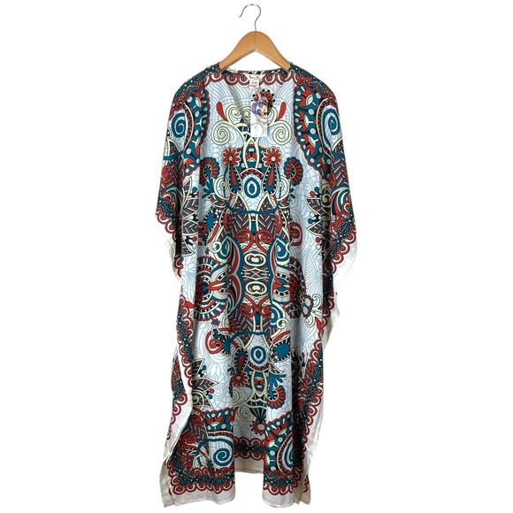 NWT Gypsie Blu Kaftan House Dress Beach MuMu OS Fits Most Multicolor Long - Picture 1 of 7